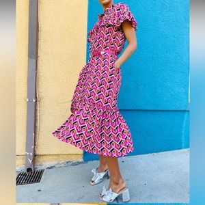 Anthropologie Corey Lynn Calter Annabel Geo Pink Shirt Dress Button Front Size M